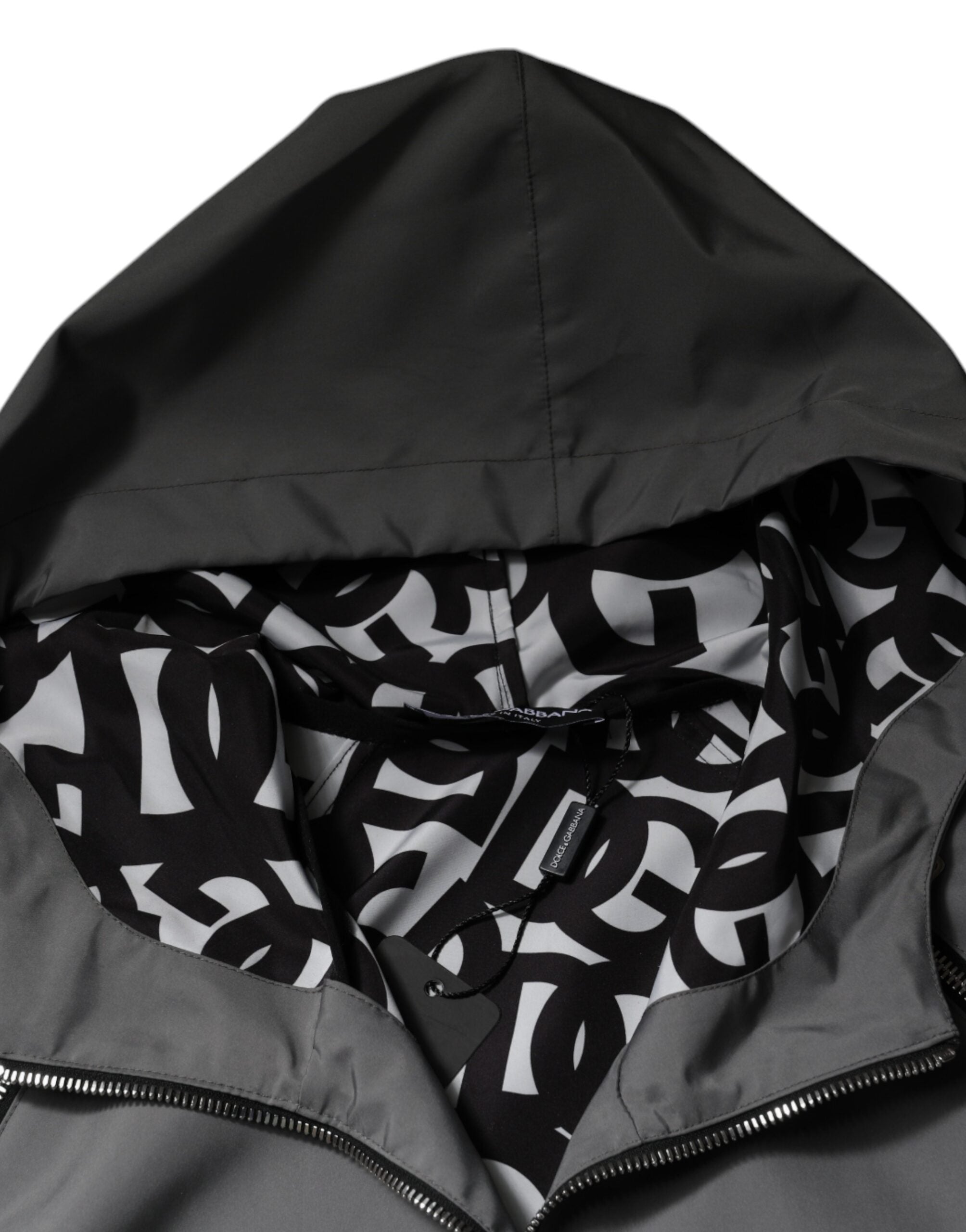 Dolce &amp; Gabbana Graue Polyesterjacke mit Kapuze und durchgehendem Reißverschluss für Herren