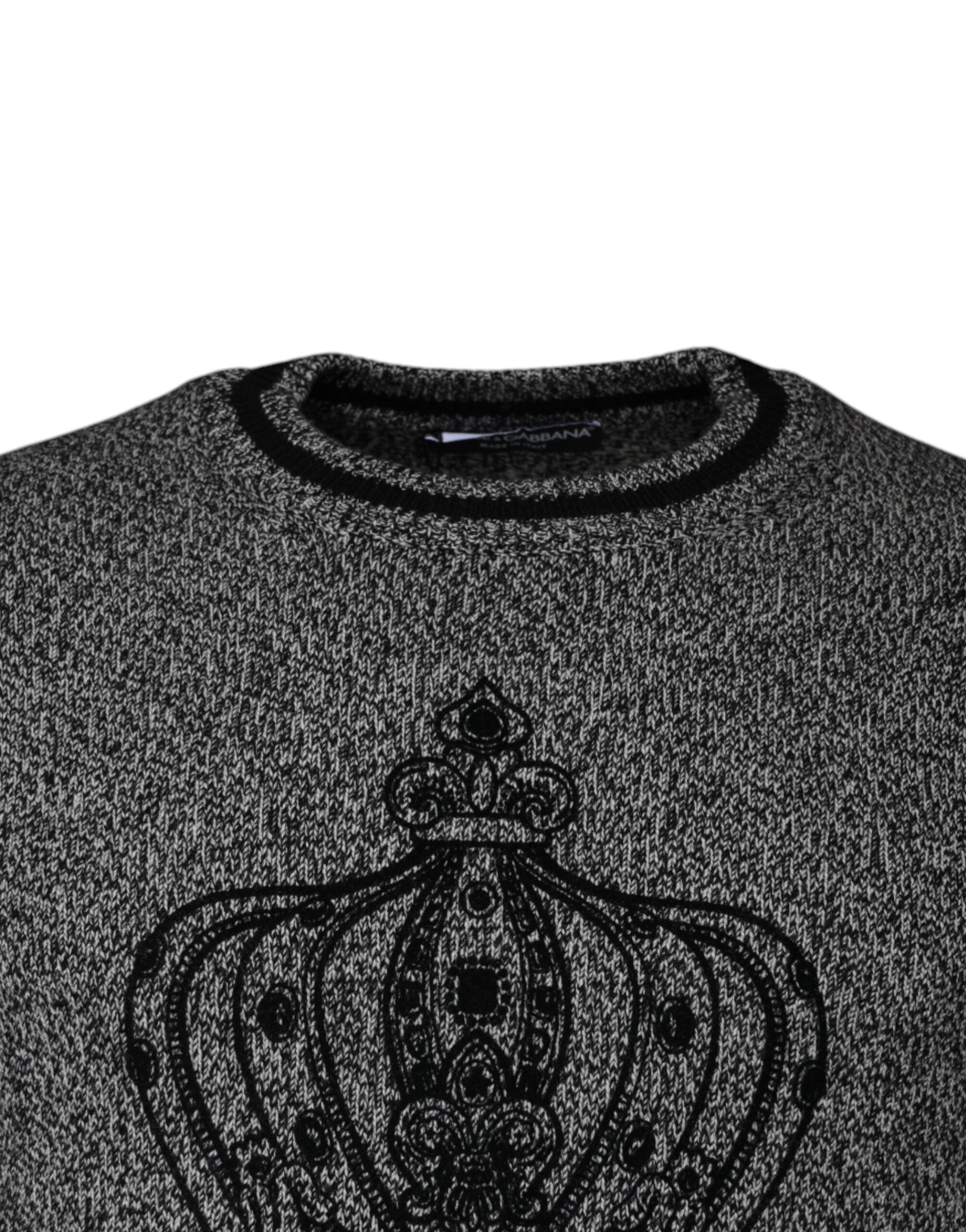 Dolce &amp; Gabbana Grauer Pullover aus Kaschmir mit Kronenkönig