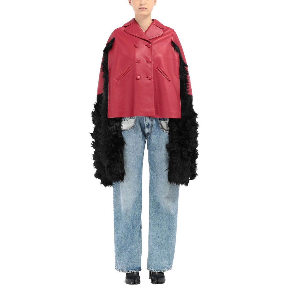Maison Margiela Faux Fur Trimmed Leather Cape Jacket – Siebentaschen