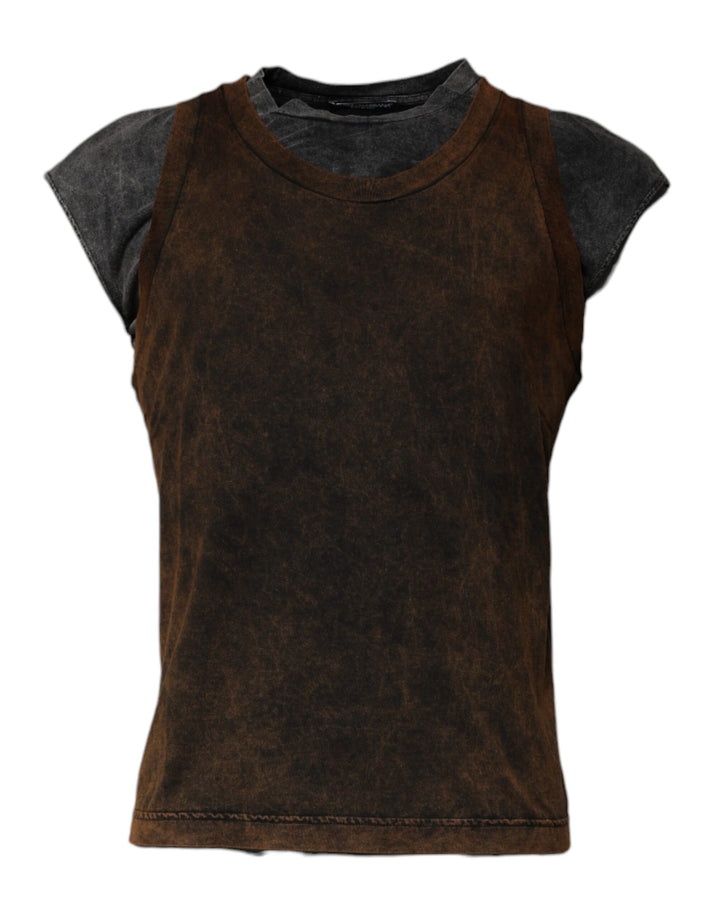 Dolce &amp; Gabbana – Ärmelloses T-Shirt aus Baumwolle mit Rundhalsausschnitt in Braun