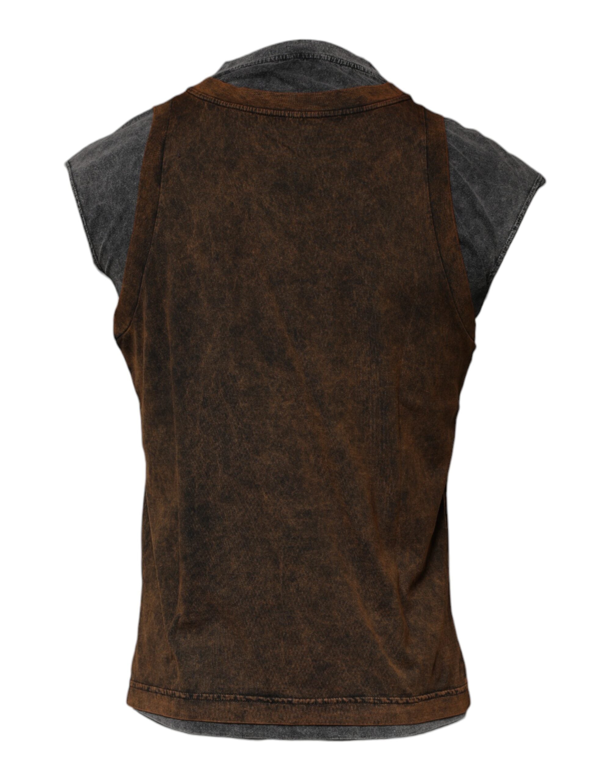 Dolce &amp; Gabbana – Ärmelloses T-Shirt aus Baumwolle mit Rundhalsausschnitt in Braun
