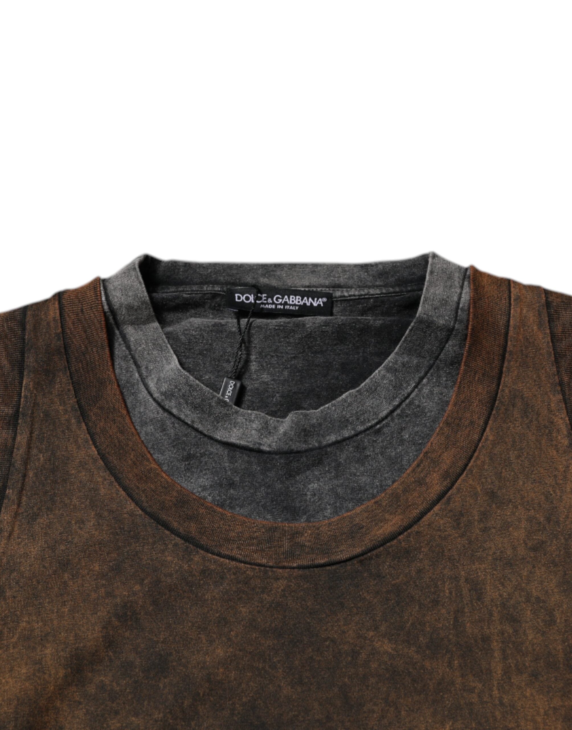 Dolce &amp; Gabbana – Ärmelloses T-Shirt aus Baumwolle mit Rundhalsausschnitt in Braun