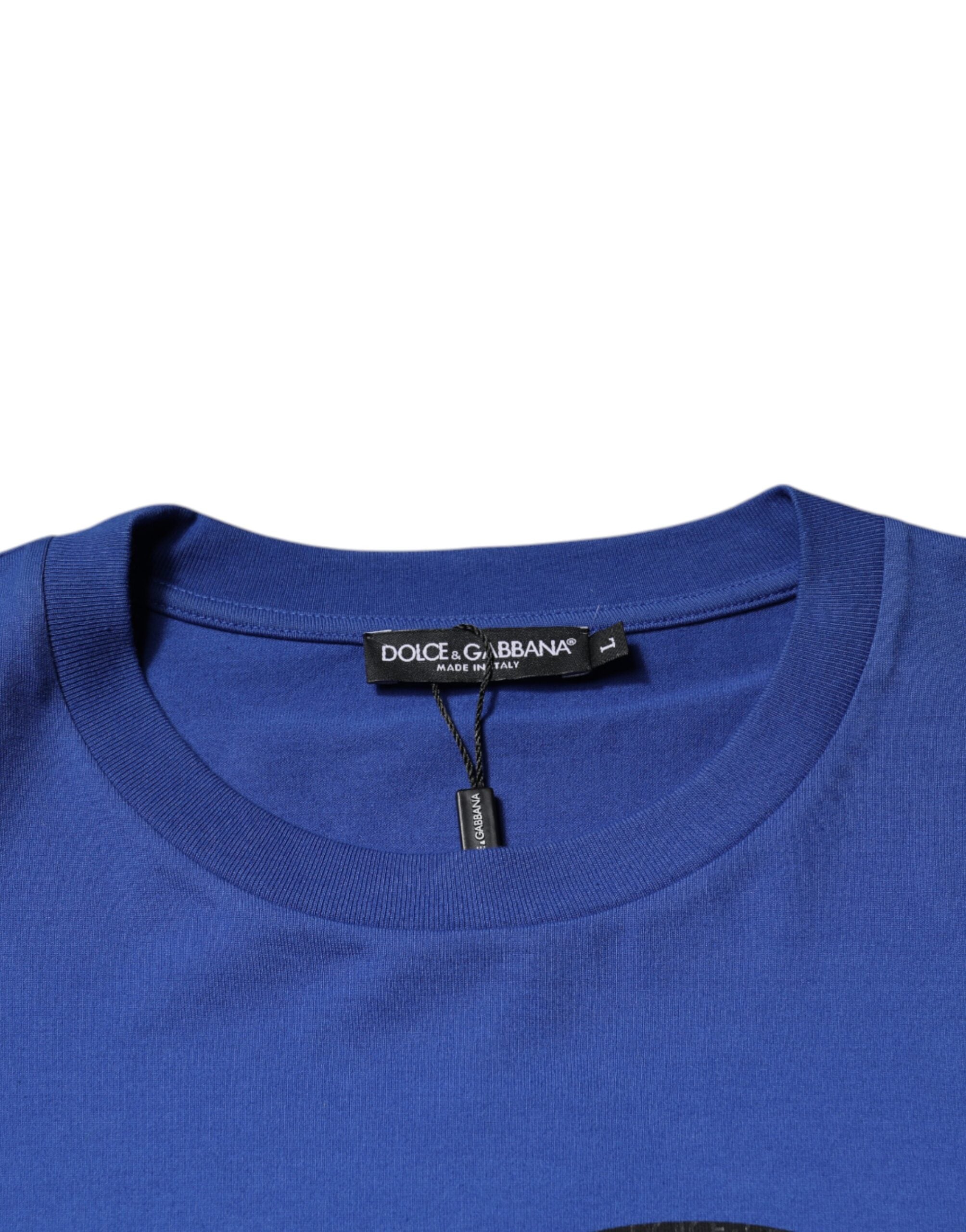 Dolce &amp; Gabbana Blaues Herren-T-Shirt mit Rundhalsausschnitt und Logo-Print