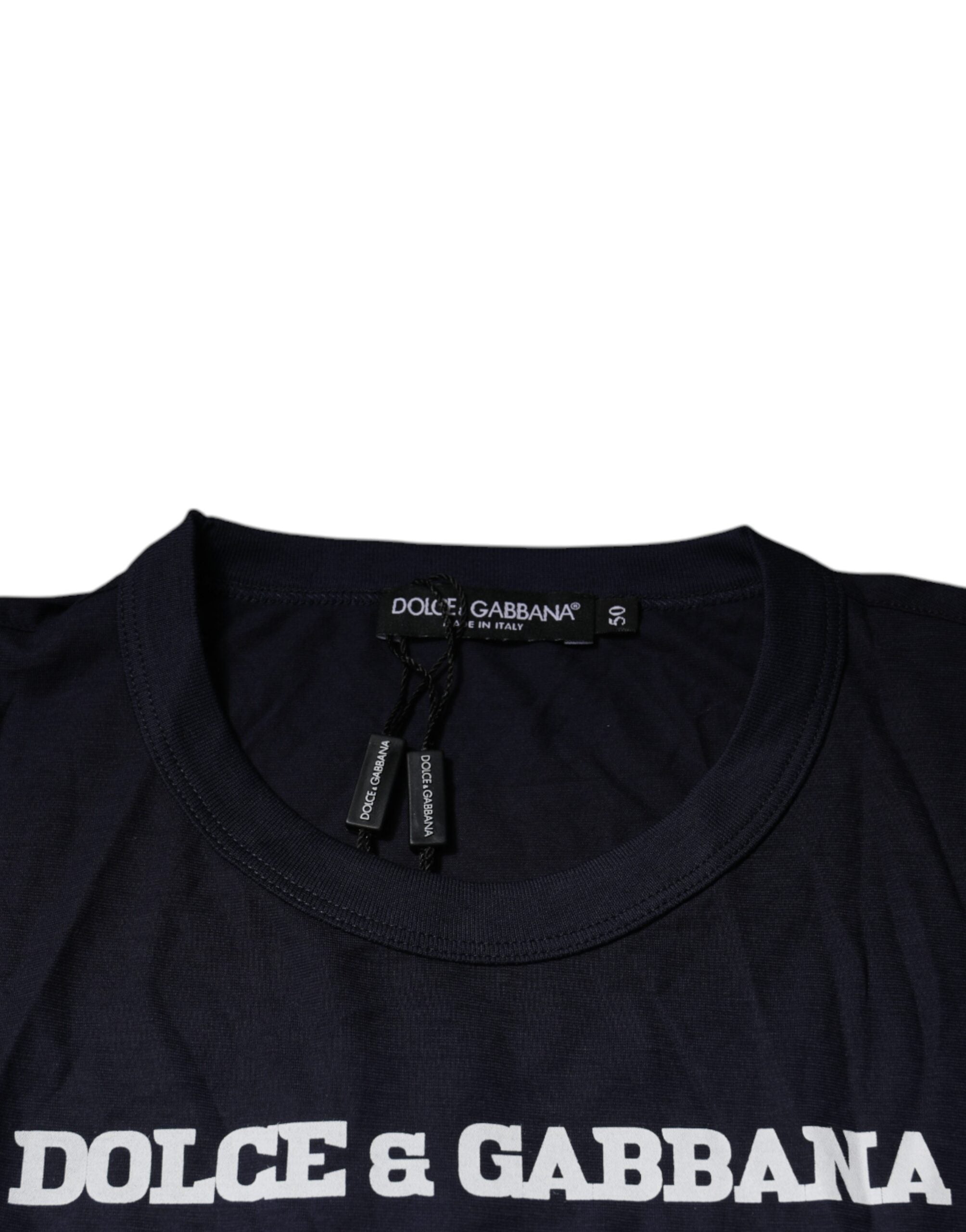 Dolce &amp; Gabbana Blaues D&amp;G King Of Love Baumwoll-T-Shirt mit Rundhalsausschnitt
