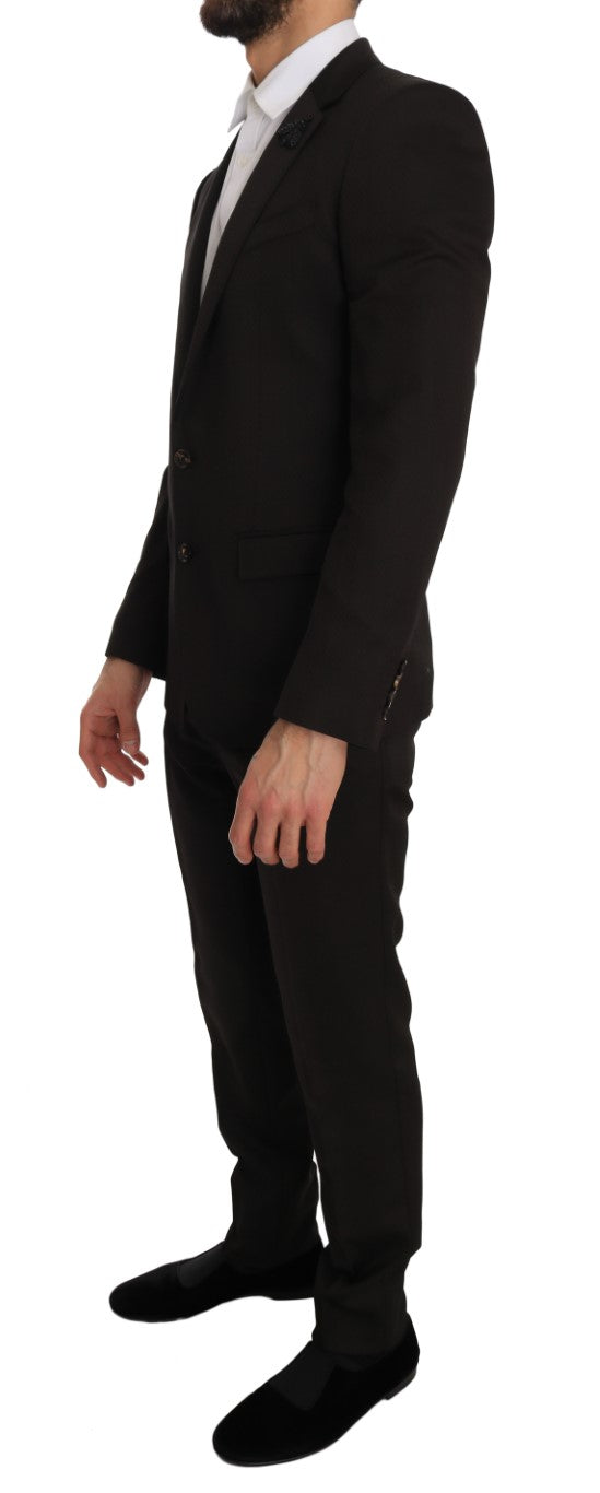 Dolce &amp; Gabbana Braune Woll-Slim-Fit-Jacke mit Kristallbesatz MARTINI