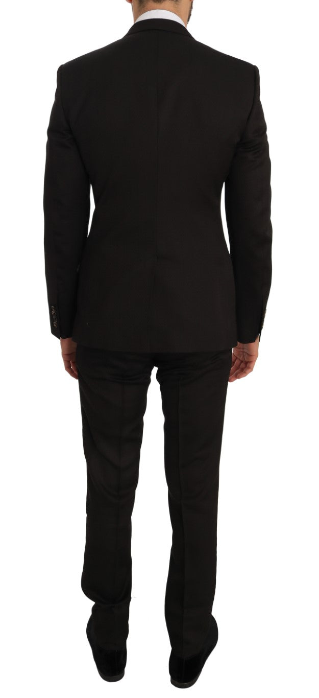 Dolce &amp; Gabbana Braune Woll-Slim-Fit-Jacke mit Kristallbesatz MARTINI