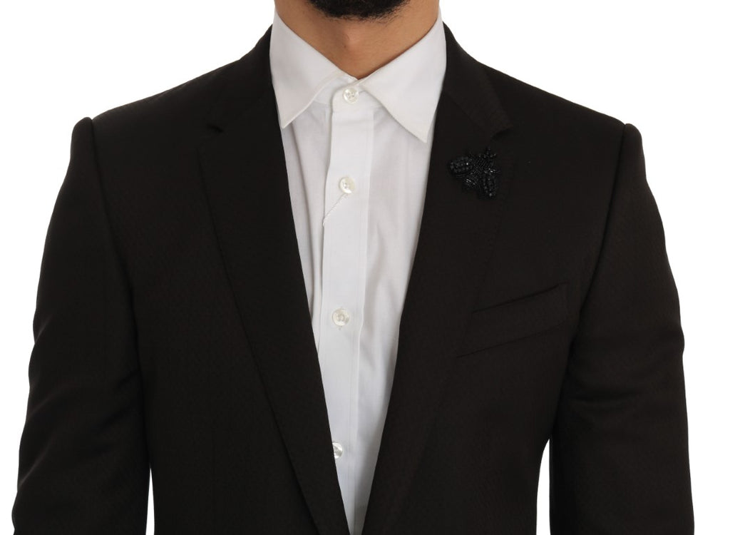Dolce &amp; Gabbana Braune Woll-Slim-Fit-Jacke mit Kristallbesatz MARTINI