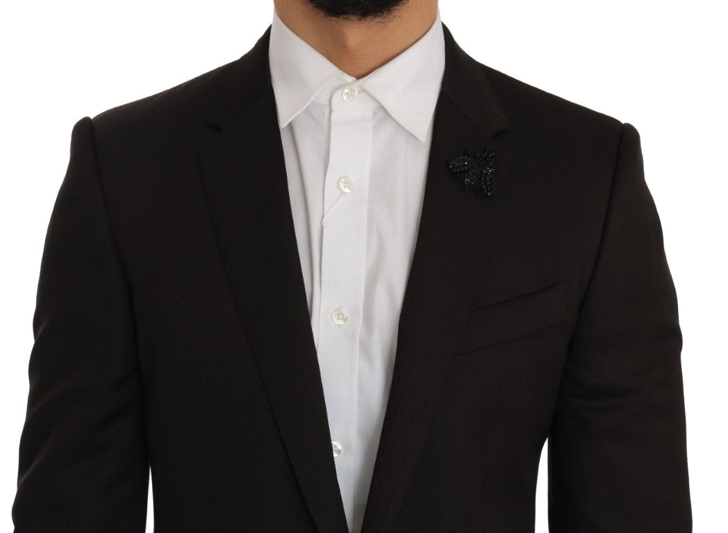 Dolce &amp; Gabbana Braune Woll-Slim-Fit-Jacke mit Kristallbesatz MARTINI