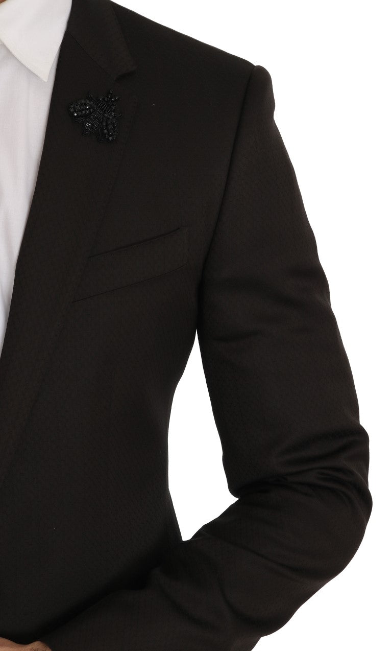 Dolce &amp; Gabbana Braune Woll-Slim-Fit-Jacke mit Kristallbesatz MARTINI