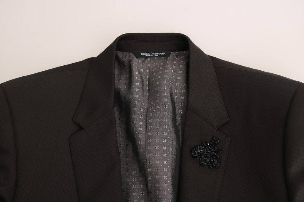 Dolce &amp; Gabbana Braune Woll-Slim-Fit-Jacke mit Kristallbesatz MARTINI