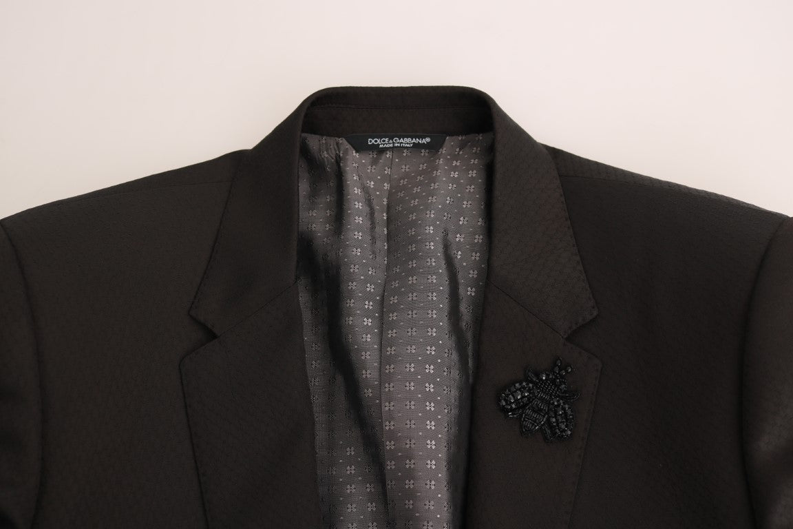 Dolce &amp; Gabbana Braune Woll-Slim-Fit-Jacke mit Kristallbesatz MARTINI