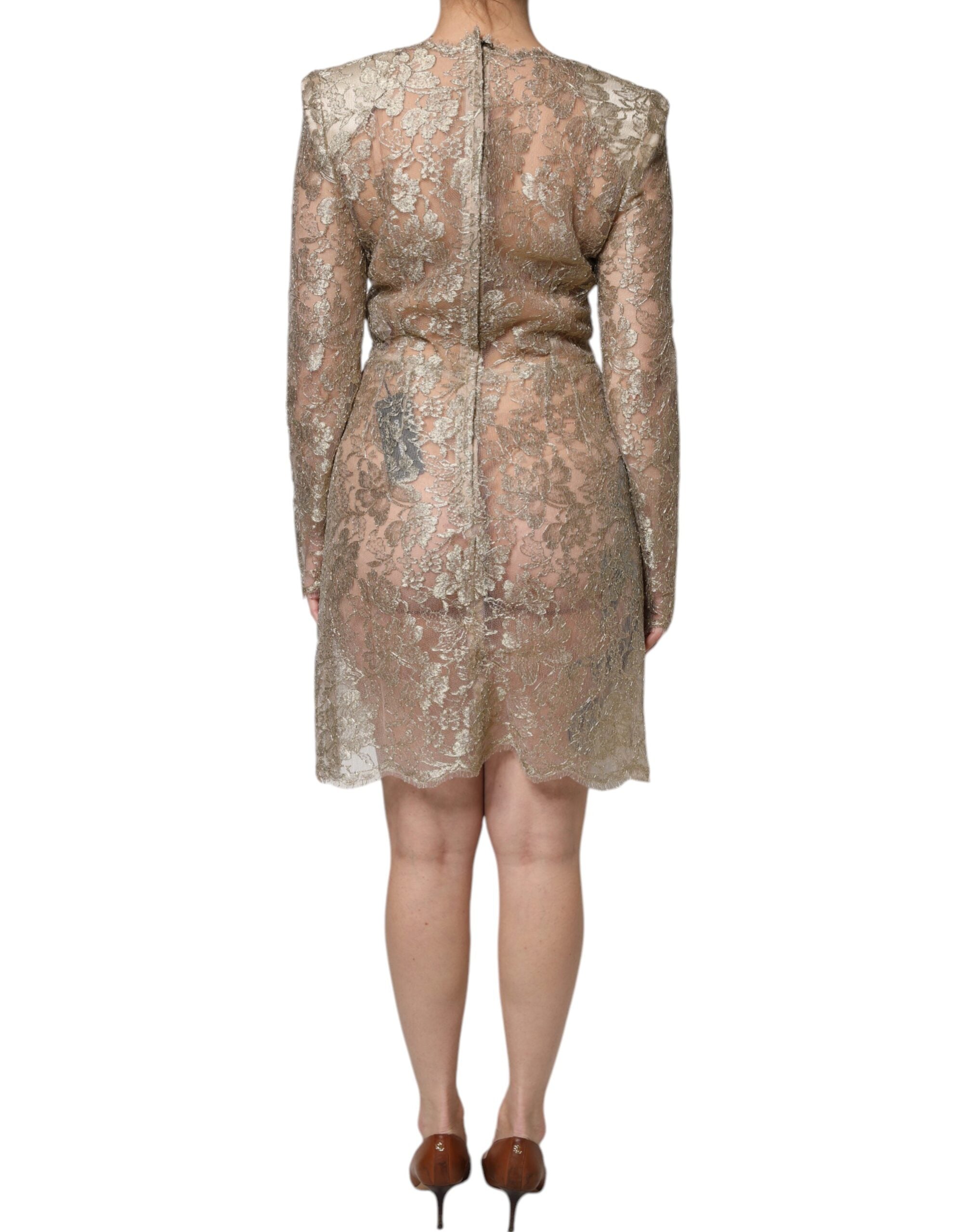 Dolce &amp; Gabbana – Mini-Etuikleid in A-Linie mit Blumenspitze in Gold