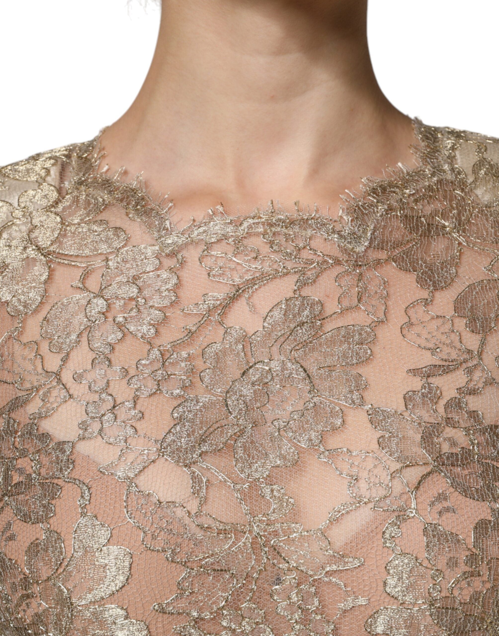 Dolce &amp; Gabbana – Mini-Etuikleid in A-Linie mit Blumenspitze in Gold