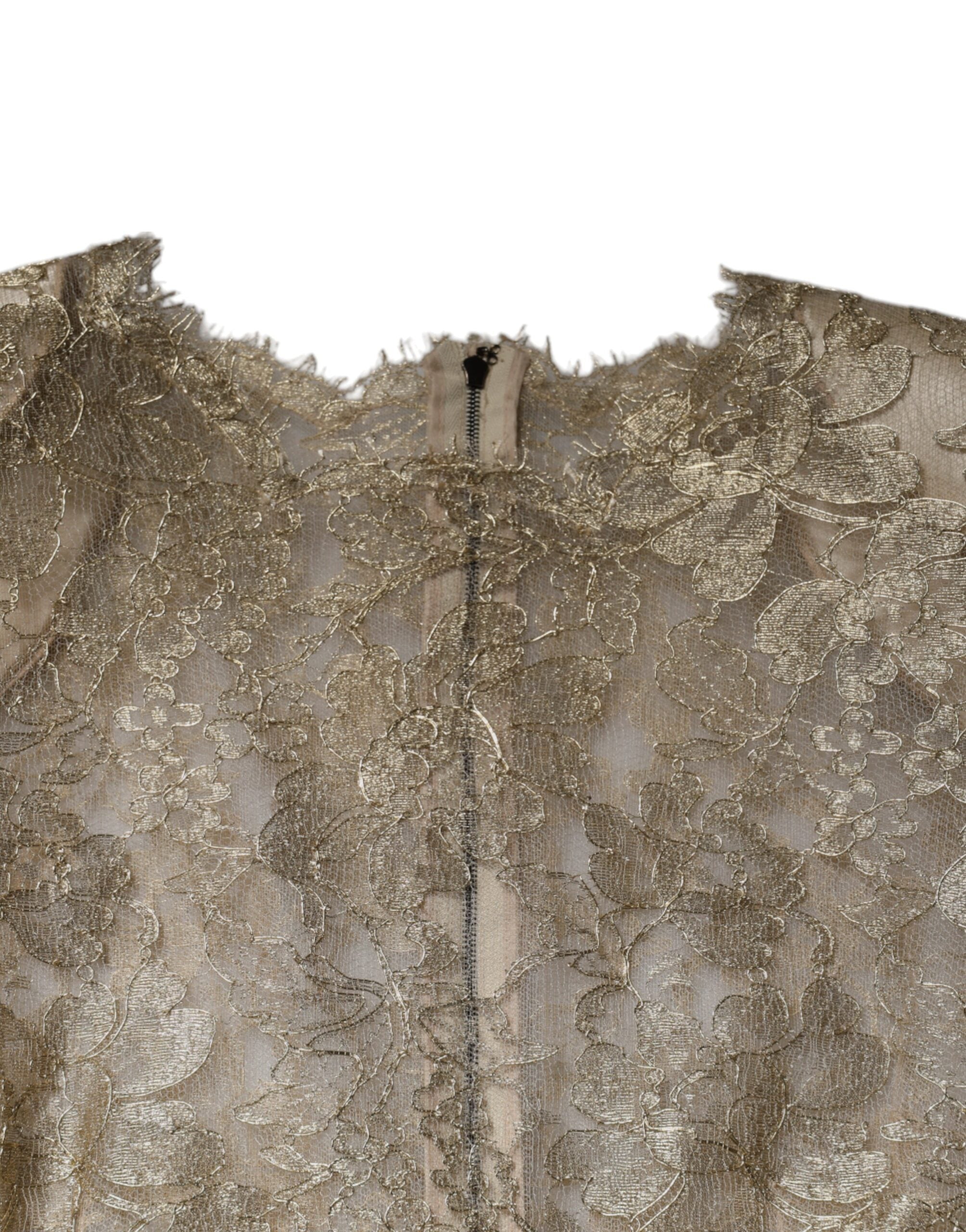 Dolce &amp; Gabbana – Mini-Etuikleid in A-Linie mit Blumenspitze in Gold
