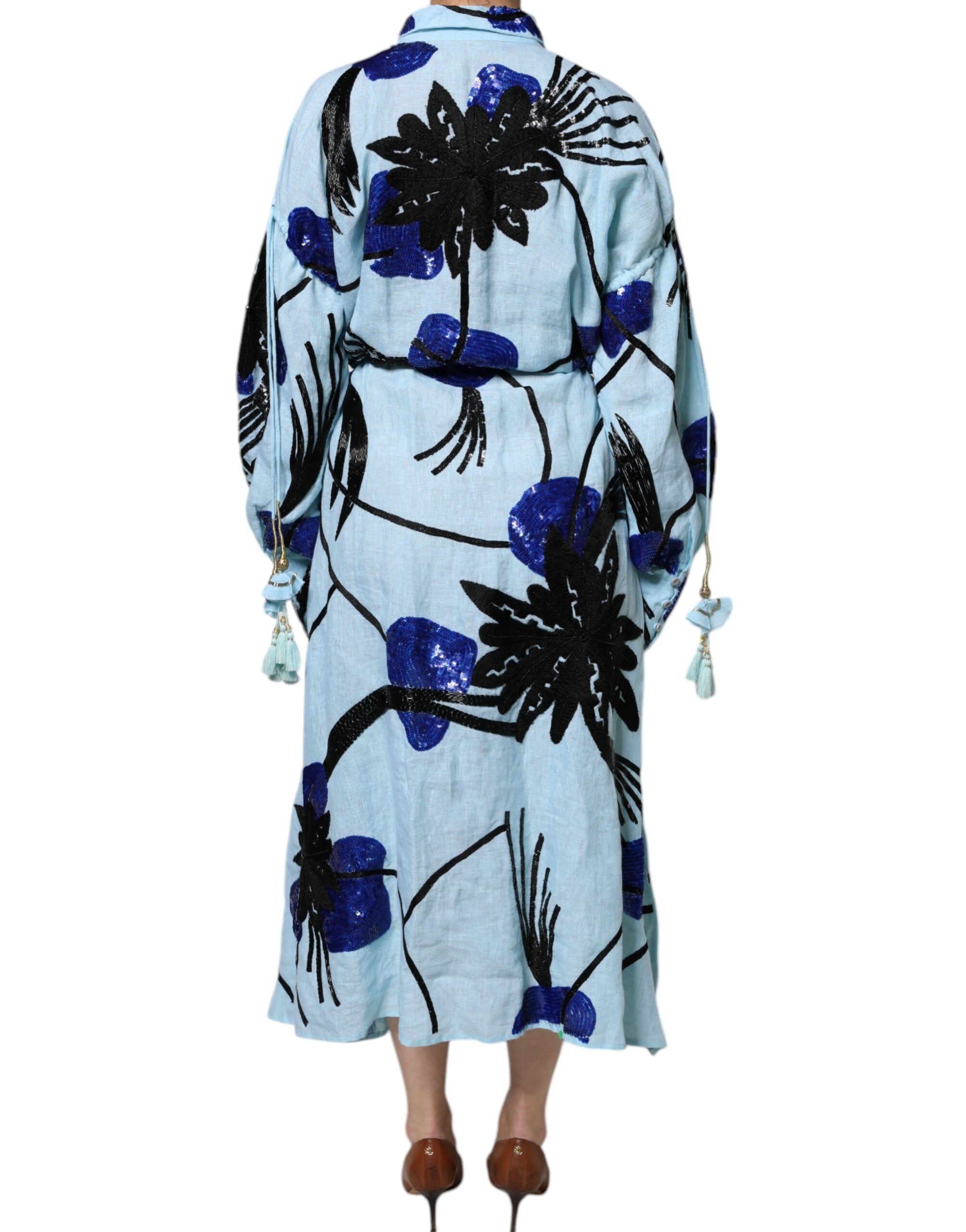 Christian Pellizzari – Hellblaues Maxi-Hemdkleid mit Blumenverzierung