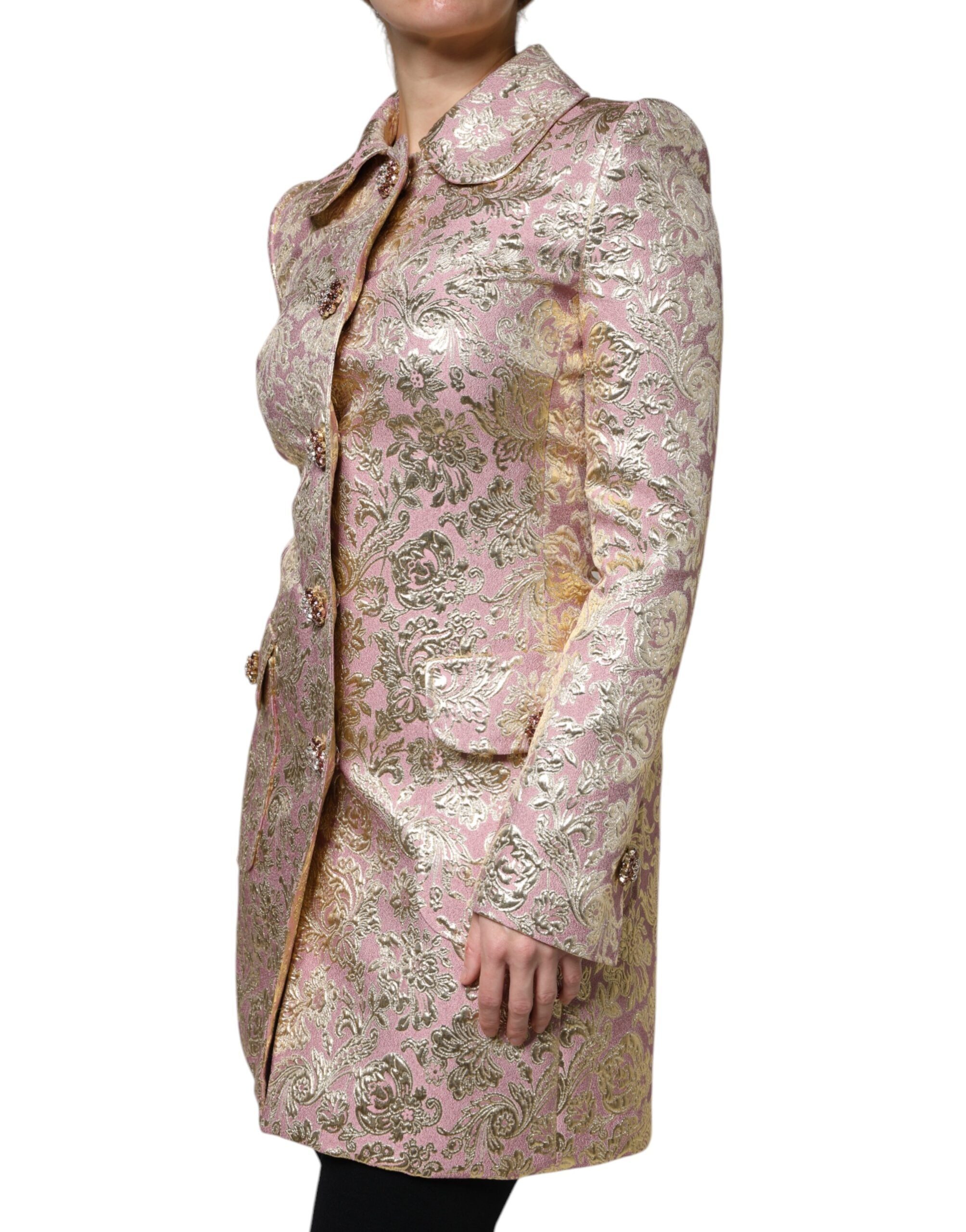 Dolce &amp; Gabbana – Jacquard-Manteljacke mit Schmuckknöpfen in Metallic-Pink-Gold