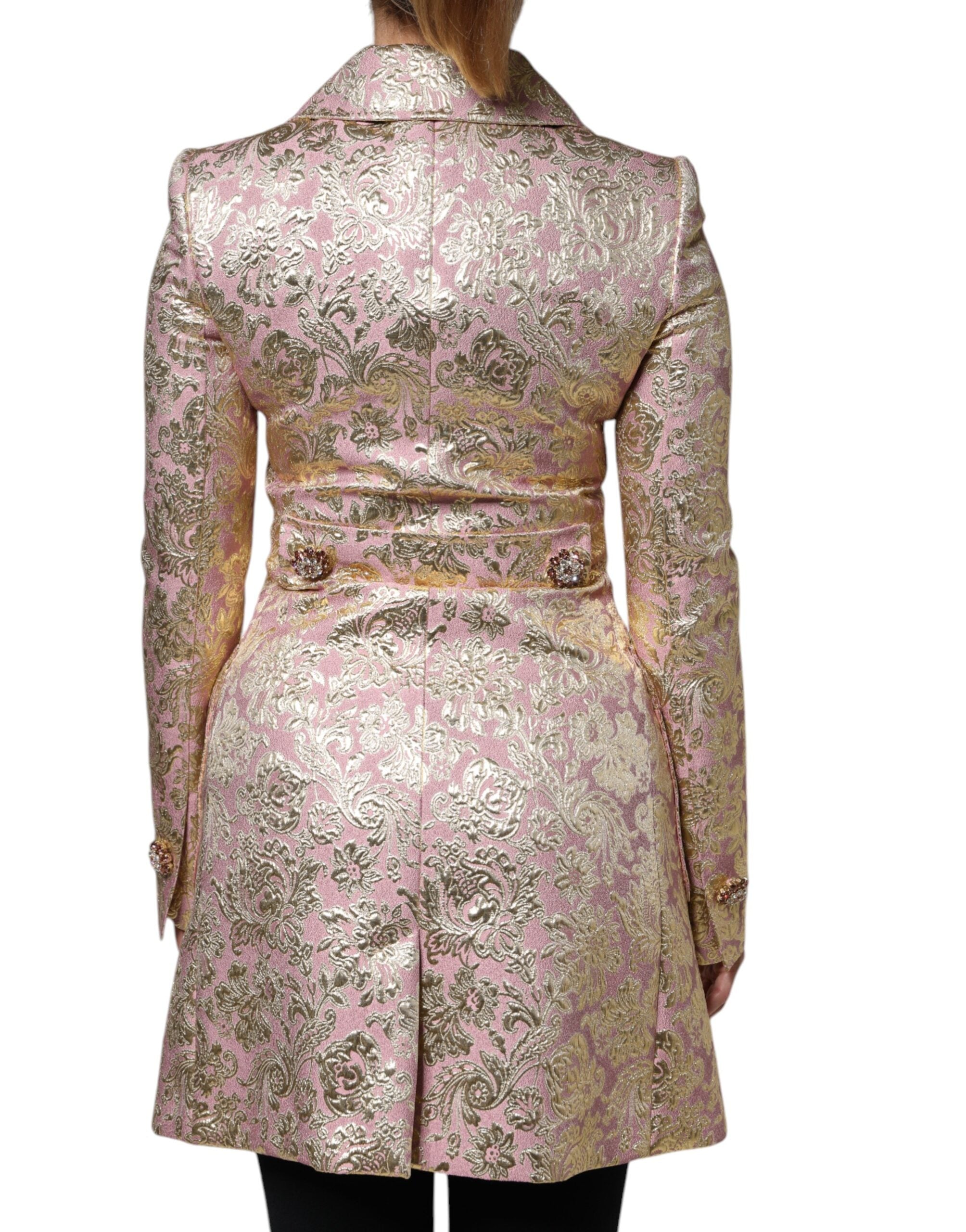 Dolce &amp; Gabbana – Jacquard-Manteljacke mit Schmuckknöpfen in Metallic-Pink-Gold