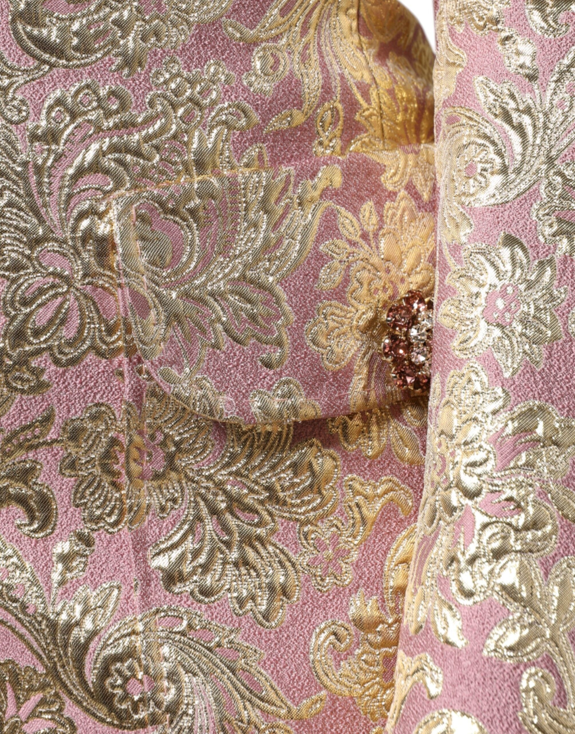 Dolce &amp; Gabbana – Jacquard-Manteljacke mit Schmuckknöpfen in Metallic-Pink-Gold