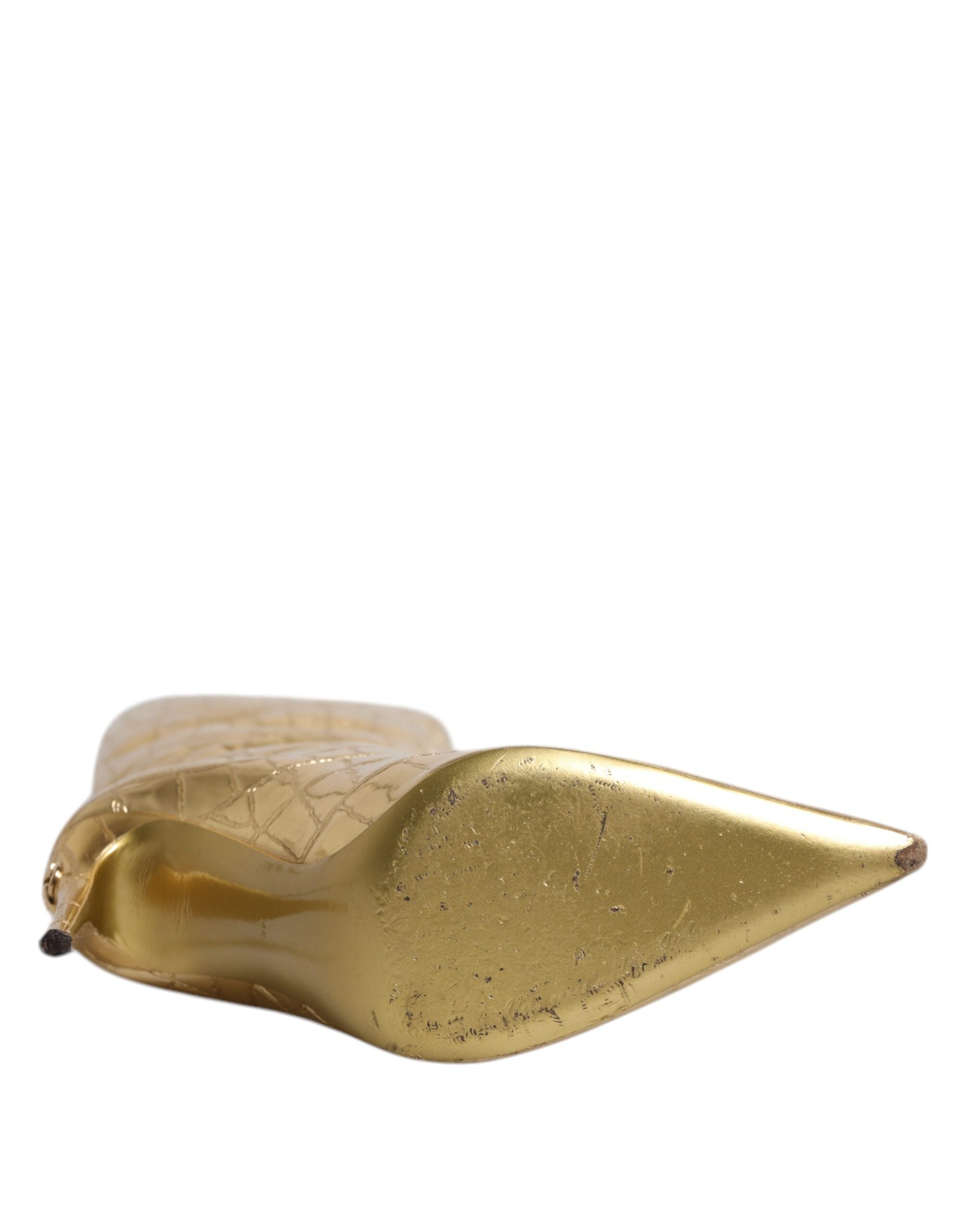 Dolce &amp; Gabbana Gold Leder Stiletto Heels Hohe Stiefel Schuhe