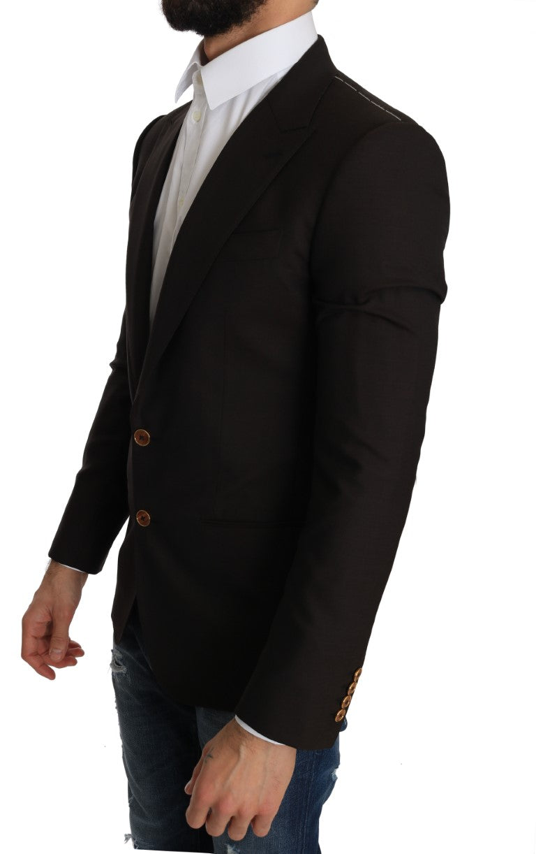 Dolce &amp; Gabbana – Elegante, schmale Blazerjacke aus brauner Schurwolle