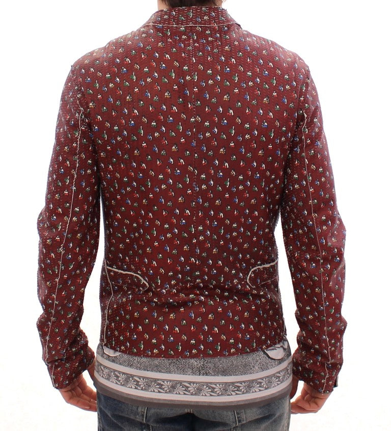 Dolce &amp; Gabbana – Exklusive Lederjacke im Boxer-Print in Bordeaux
