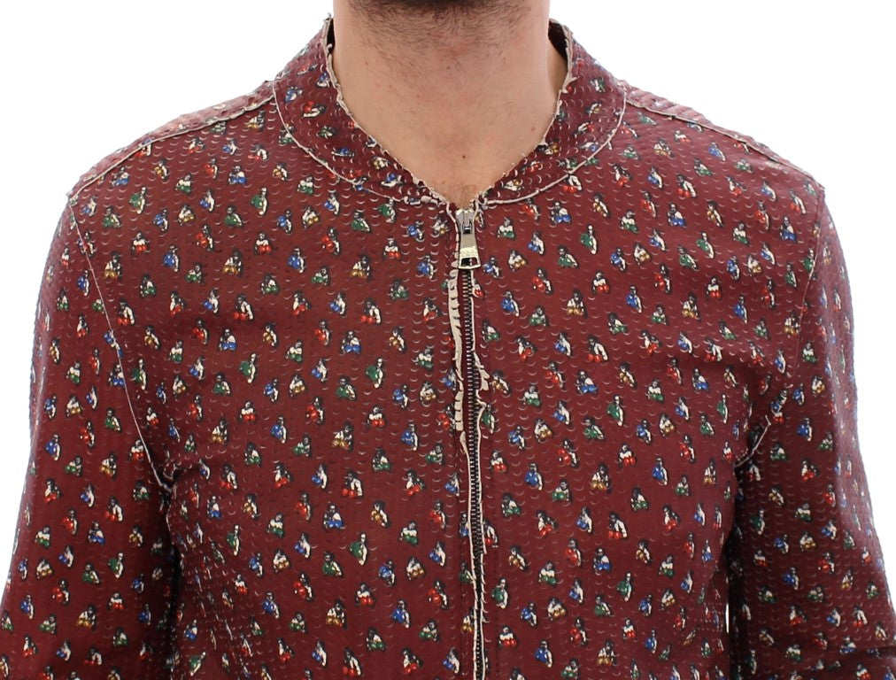 Dolce &amp; Gabbana – Exklusive Lederjacke im Boxer-Print in Bordeaux