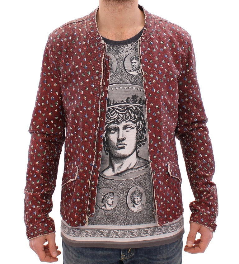 Dolce &amp; Gabbana – Exklusive Lederjacke im Boxer-Print in Bordeaux