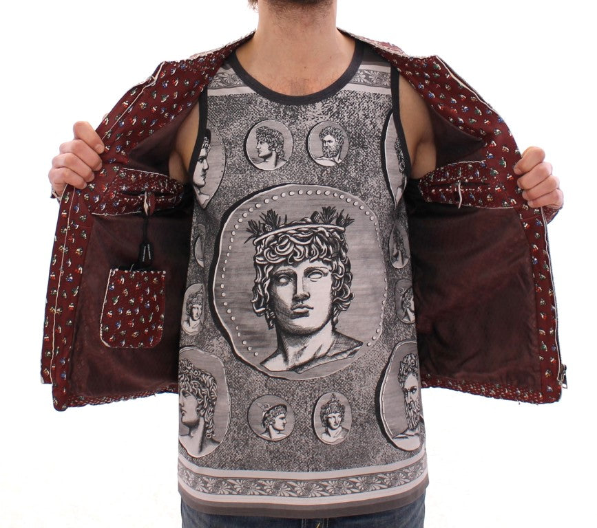 Dolce &amp; Gabbana – Exklusive Lederjacke im Boxer-Print in Bordeaux