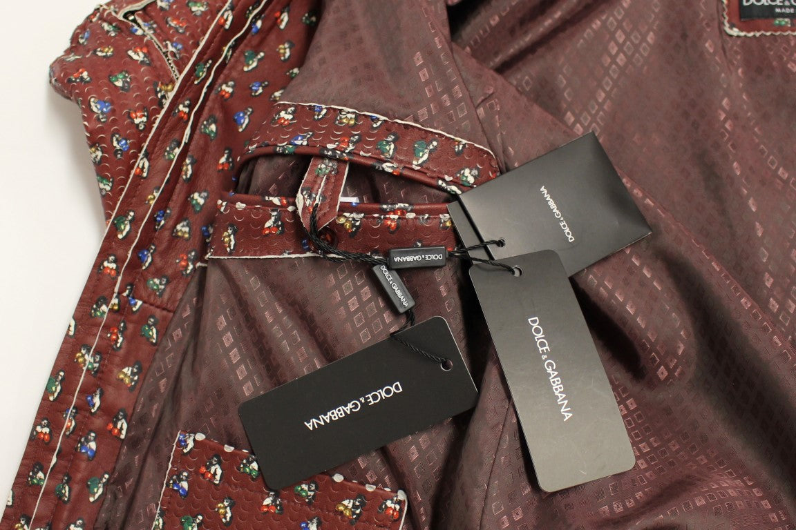 Dolce &amp; Gabbana – Exklusive Lederjacke im Boxer-Print in Bordeaux