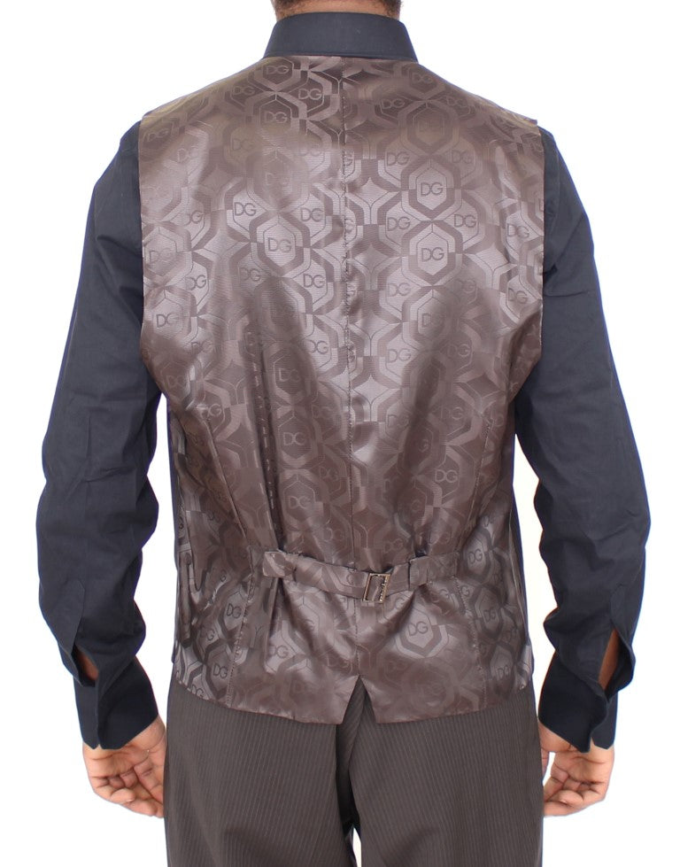 Dolce &amp; Gabbana Elegante braun gestreifte Wollweste