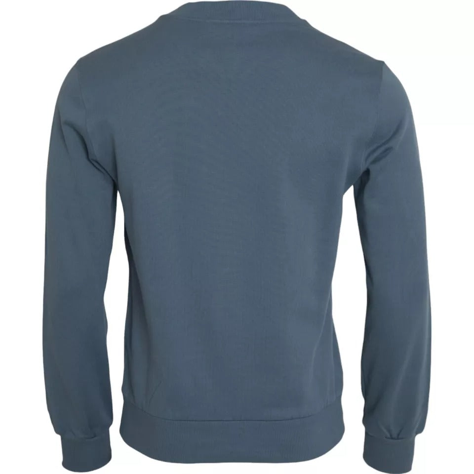 Dolce &amp; Gabbana Blauer Baumwollpullover mit Logo-Patch und Rundhalsausschnitt für Herren