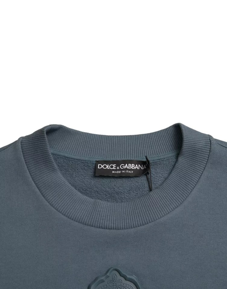 Dolce &amp; Gabbana Blauer Baumwollpullover mit Logo-Patch und Rundhalsausschnitt für Herren
