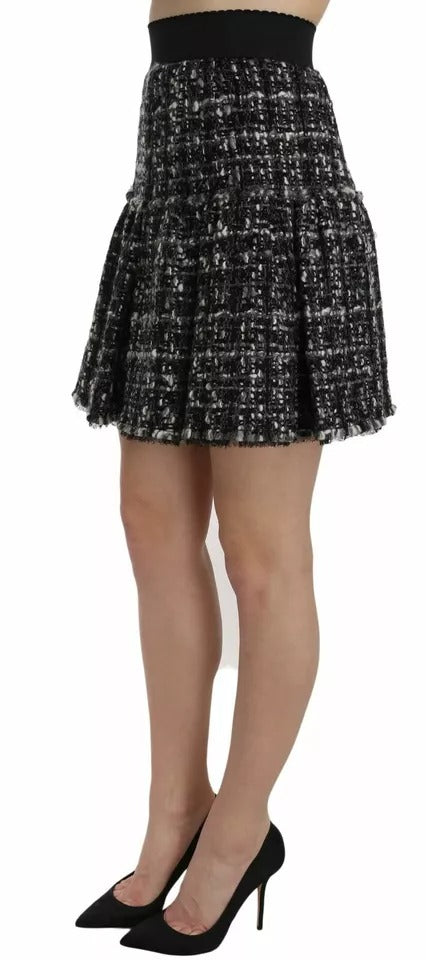 Dolce &amp; Gabbana – Schwarz karierter Minirock aus Wolle mit Volantdetail