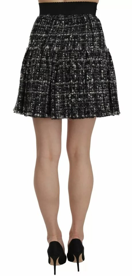 Dolce &amp; Gabbana – Schwarz karierter Minirock aus Wolle mit Volantdetail