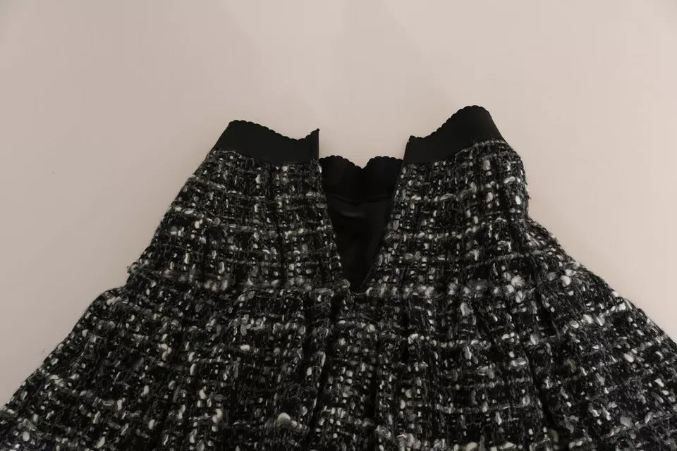 Dolce &amp; Gabbana – Schwarz karierter Minirock aus Wolle mit Volantdetail