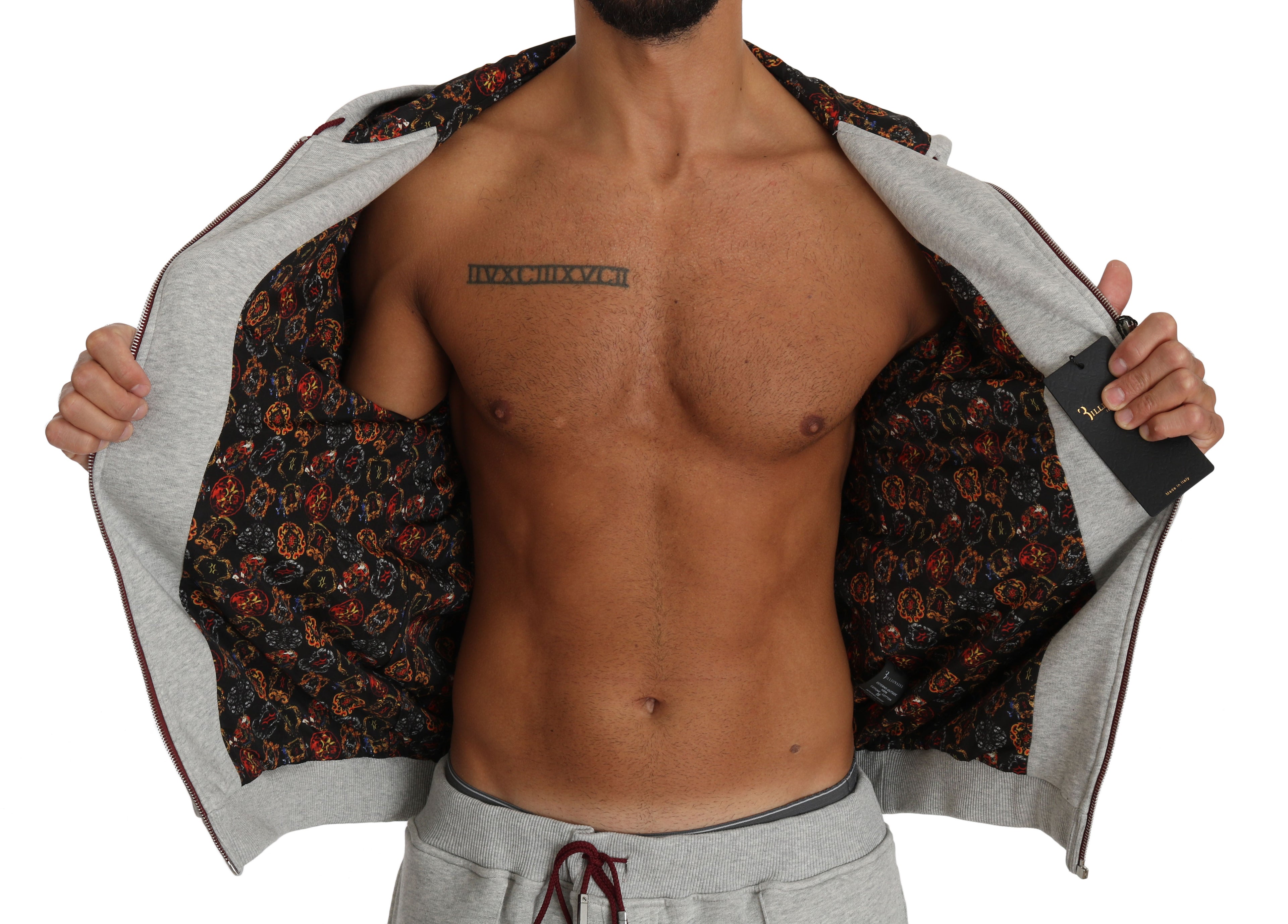 Billionaire Italian Couture – Elegantes graues Trainingsanzug-Ensemble mit Kapuze