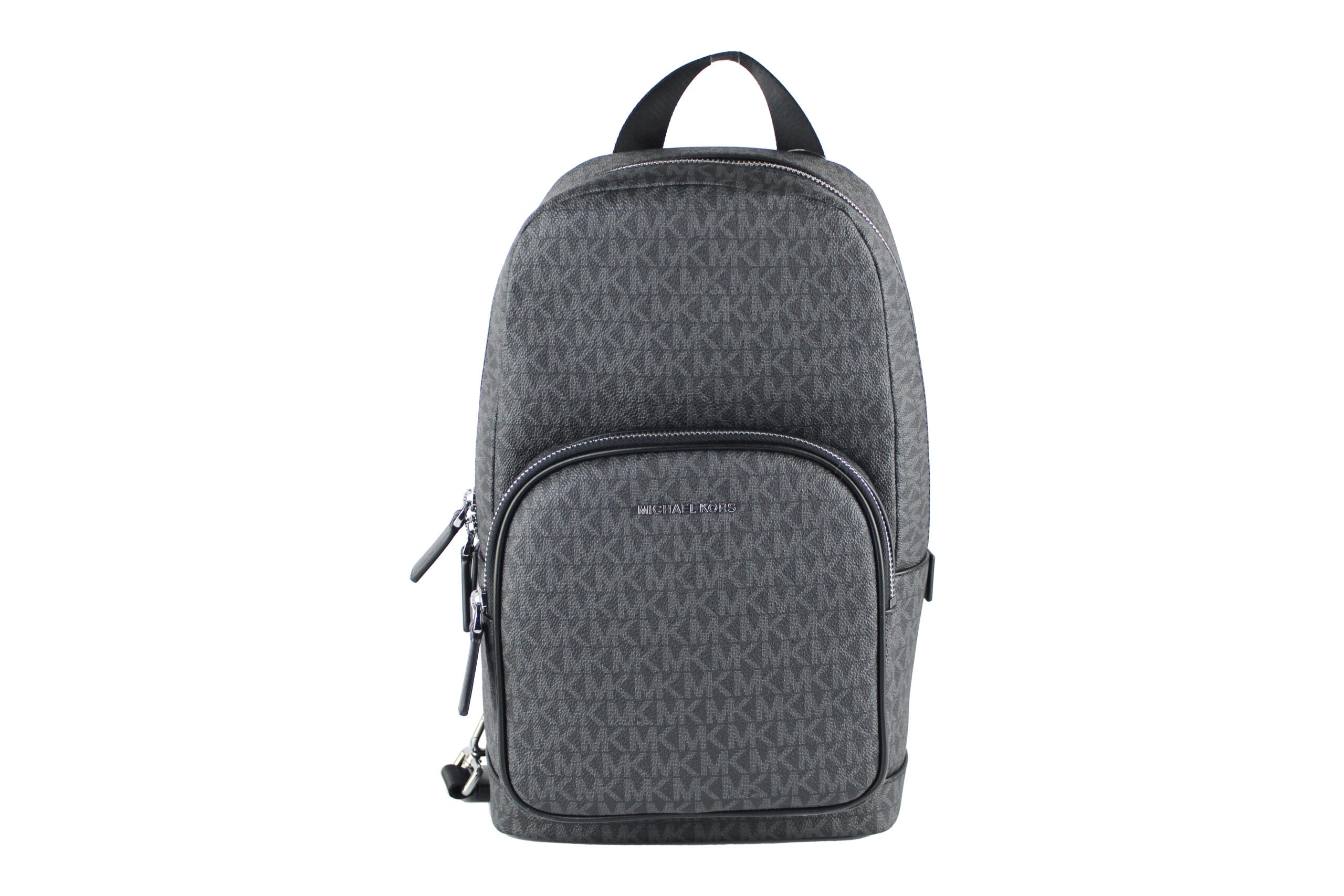 Michael Kors Cooper – Mittelgroßer, schwarzer Signature-Sling-Rucksack aus PVC