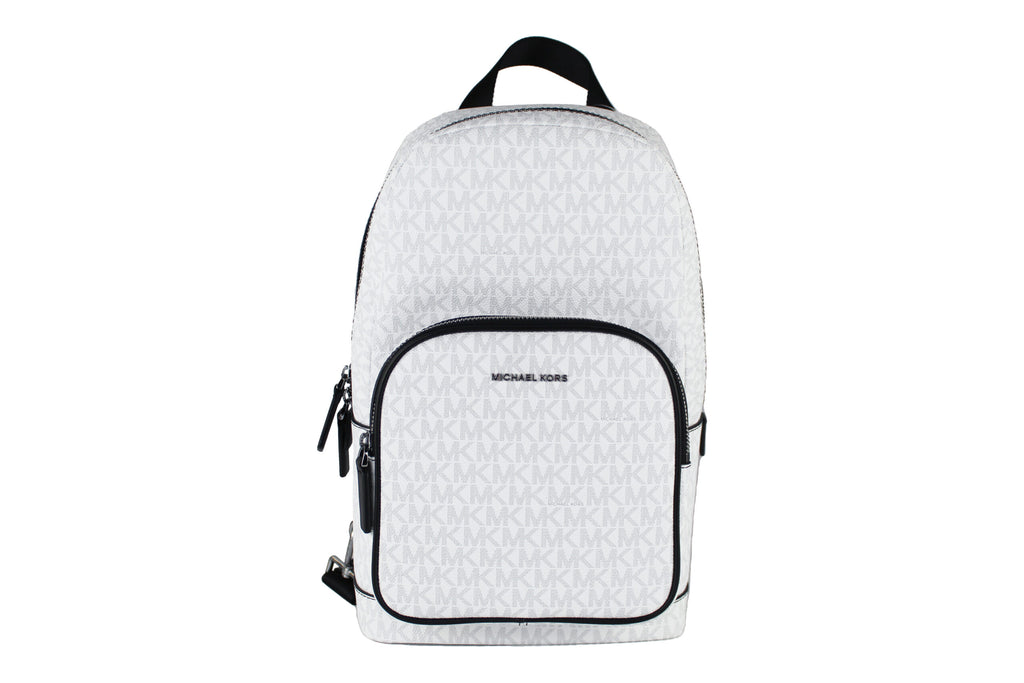 Michael Kors Cooper – Mittelgroßer, weißer Signature-Sling-Rucksack aus PVC