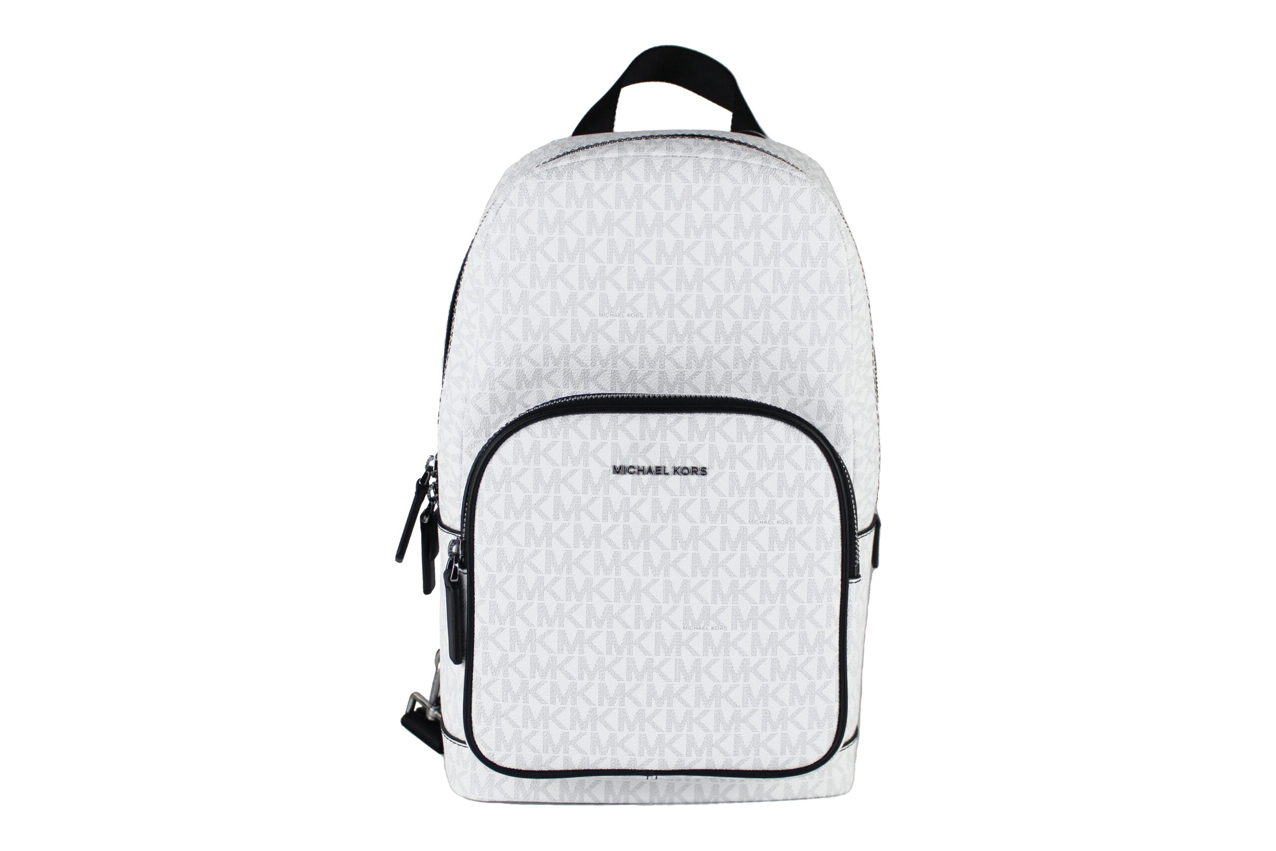 Michael Kors Cooper – Mittelgroßer, weißer Signature-Sling-Rucksack aus PVC
