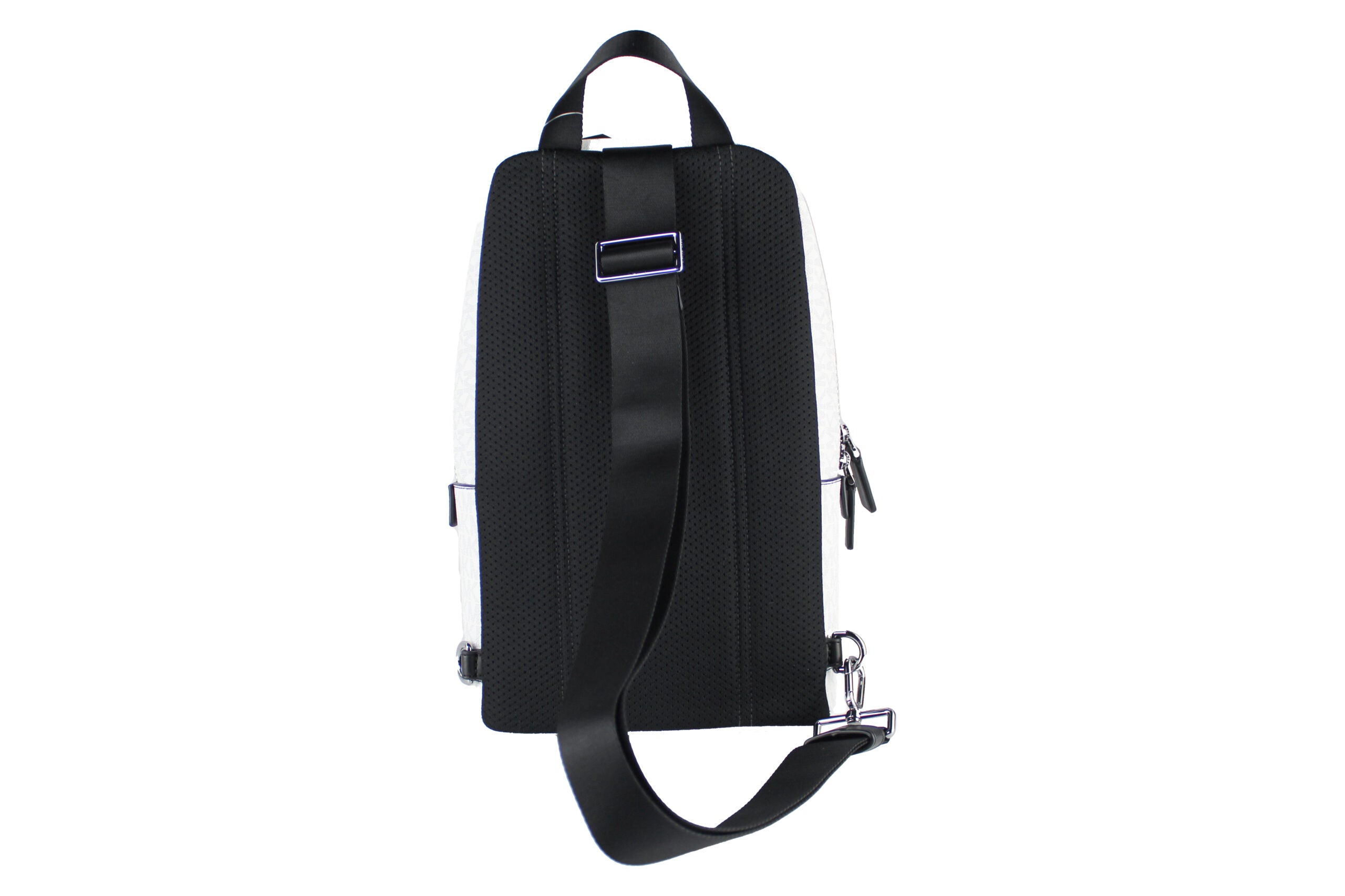 Michael Kors Cooper – Mittelgroßer, weißer Signature-Sling-Rucksack aus PVC