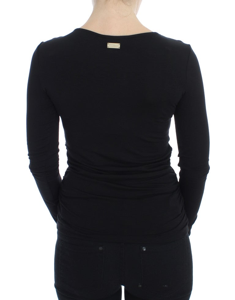 Versace Jeans – Eleganter Pullover aus Viskosemischung mit V-Ausschnitt in Schwarz