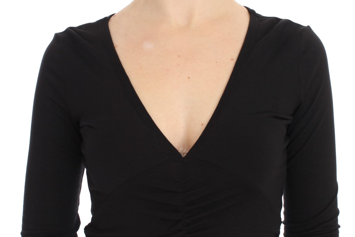 Versace Jeans – Eleganter Pullover aus Viskosemischung mit V-Ausschnitt in Schwarz
