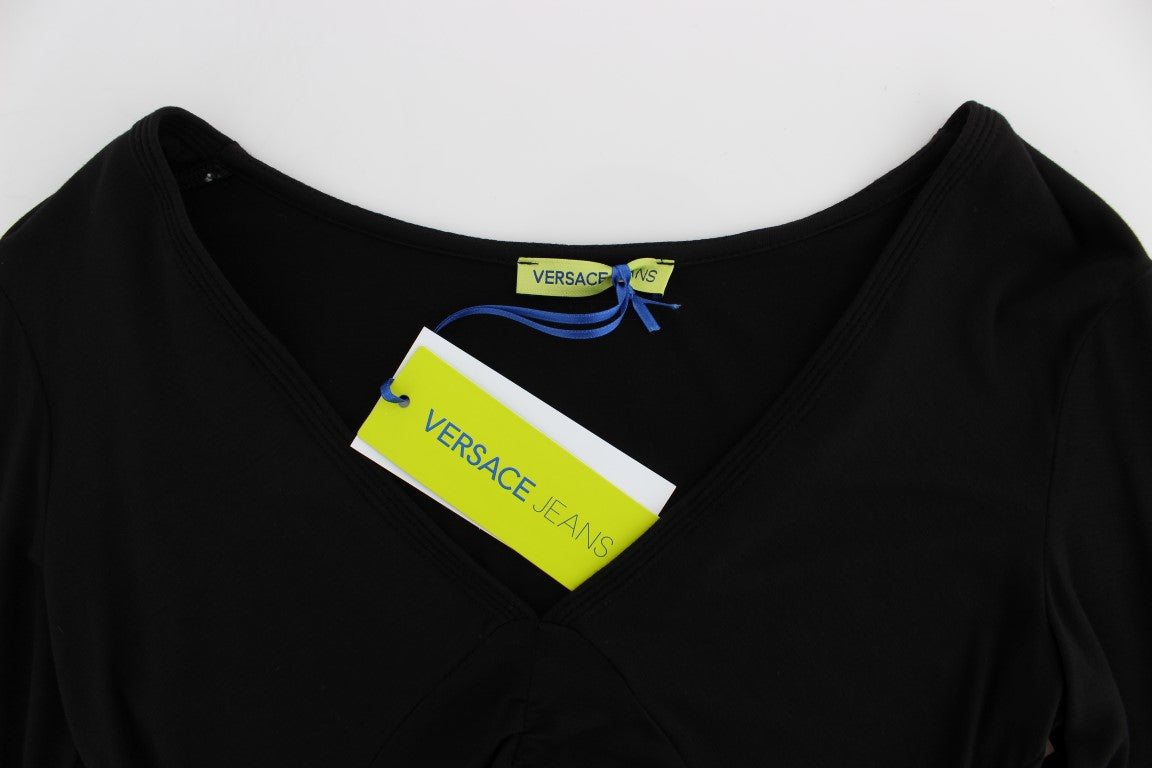 Versace Jeans – Eleganter Pullover aus Viskosemischung mit V-Ausschnitt in Schwarz