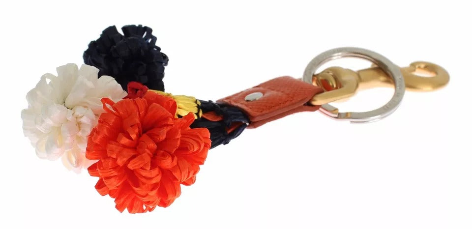 Dolce &amp; Gabbana – Schlüsselanhänger mit Sucherkette aus Raffia-Leder in Braun und Gold