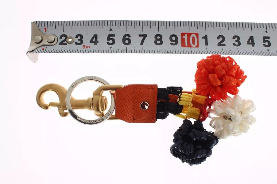 Dolce &amp; Gabbana – Schlüsselanhänger mit Sucherkette aus Raffia-Leder in Braun und Gold