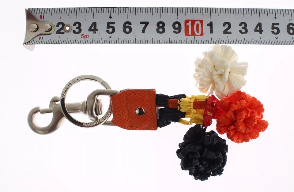 Dolce &amp; Gabbana – Schlüsselanhänger mit Sucherkette aus Raffia-Leder in Silber und Braun