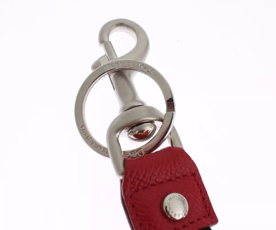 Dolce &amp; Gabbana – Schlüsselanhänger mit Sucherkette aus Raffia-Leder in Silber und Braun
