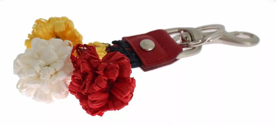 Dolce &amp; Gabbana – Schlüsselanhänger mit Sucherkette aus Raffia-Leder in Silber und Braun