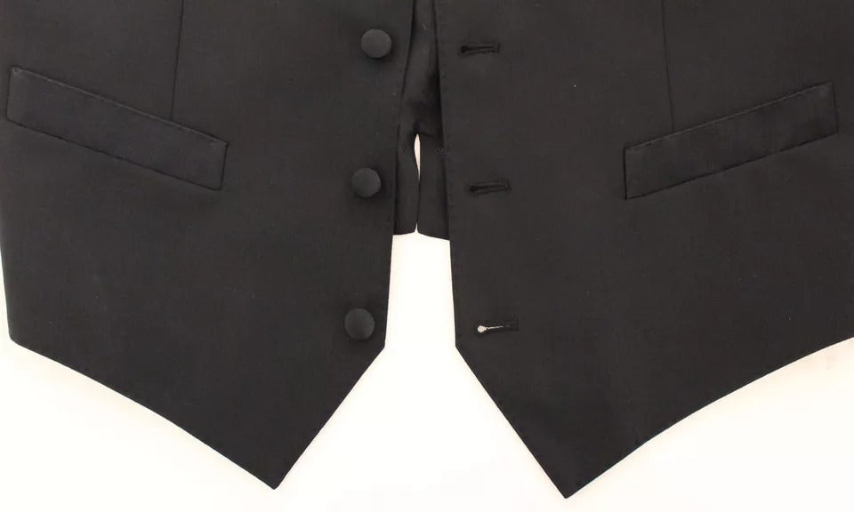 Dolce &amp; Gabbana Schwarzes Woll-Seidenkleid, Weste, Jacke