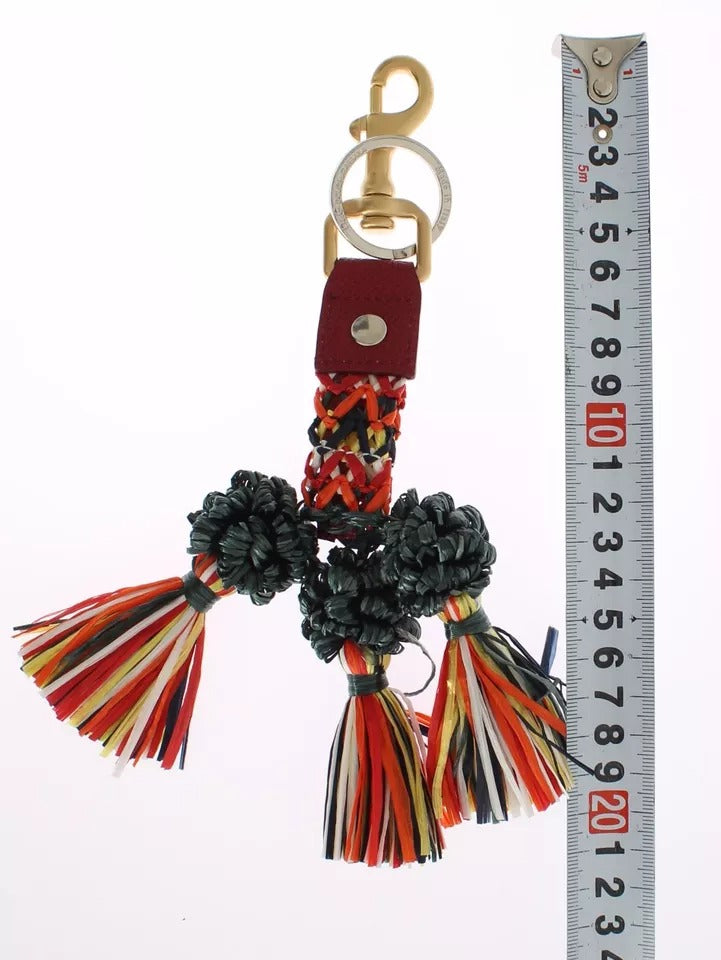 Dolce &amp; Gabbana – Schlüsselanhänger mit mehrfarbigem Raffia-Leder und Verschlussfinderkette